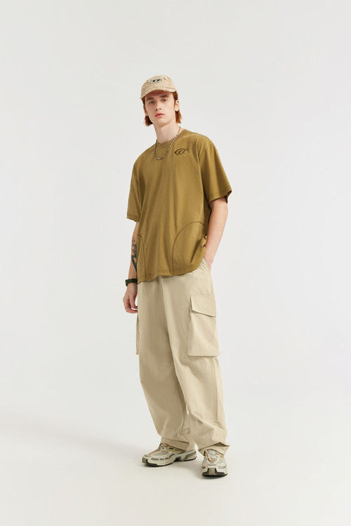 Crinkle Cargo Straight-Leg Pants - Khaki