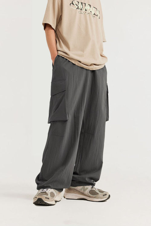 Crinkle Cargo Straight-Leg Pants - Dark Gray