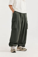 Crinkle Cargo Straight-Leg Pants - Military Green
