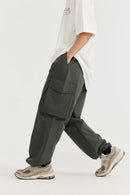 Crinkle Cargo Straight-Leg Pants - Military Green