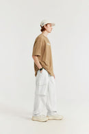 Crinkle Cargo Straight-Leg Pants - Beige Gray