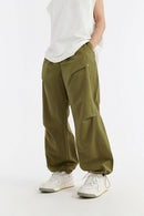 Double-Pleated Rivet Wide Leg Pants - Green