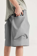 Loose-Fit Multi-Pocket Cargo Shorts in Light Gray - product detail close-up