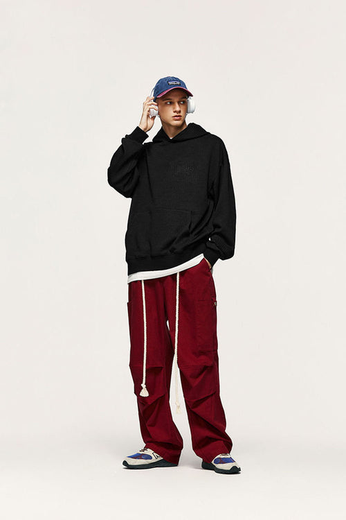 Heavyweight Embroidered Relaxed Hoodie - Black