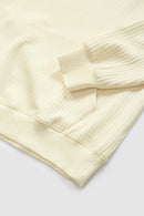 Embroidered Vertical-Rib Relaxed Pullover Hoodie in Apricot - modeled view