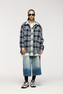 Textured Plaid Shirt Jacket - Black