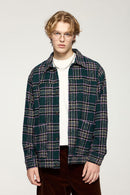 Textured Plaid Shirt Jacket - Green