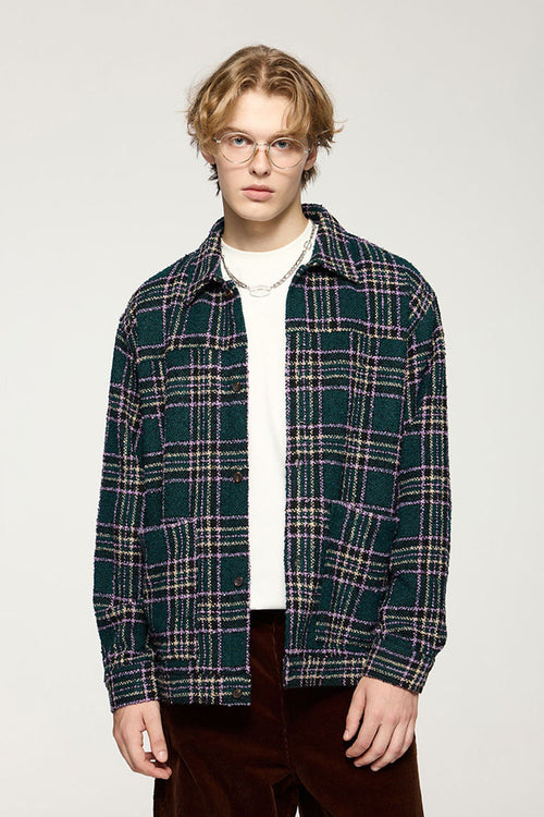 Textured Plaid Shirt Jacket - Green