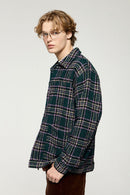 Textured Plaid Shirt Jacket - Green