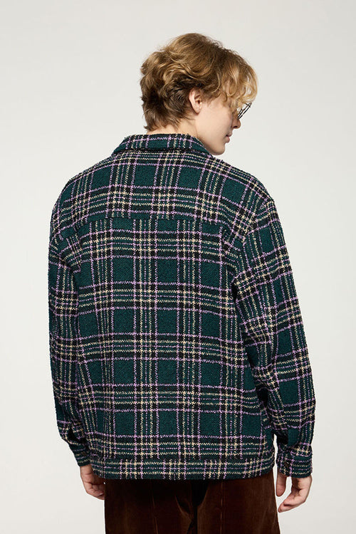 Textured Plaid Shirt Jacket - Green