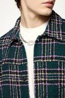 Textured Plaid Shirt Jacket - Green