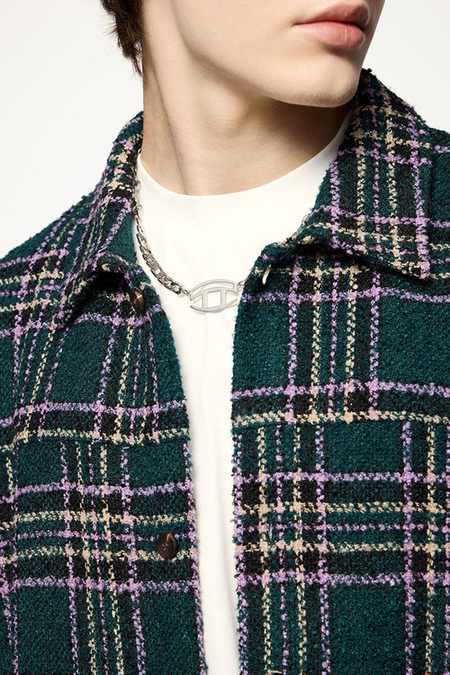 Textured Plaid Shirt Jacket - Green