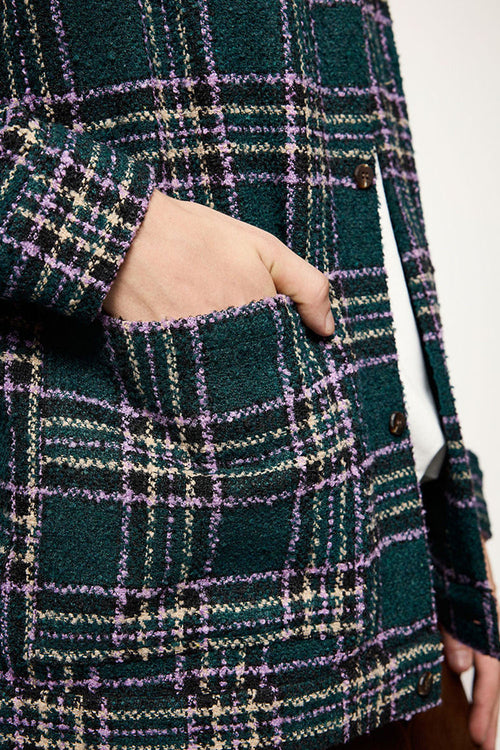 Textured Plaid Shirt Jacket - Green