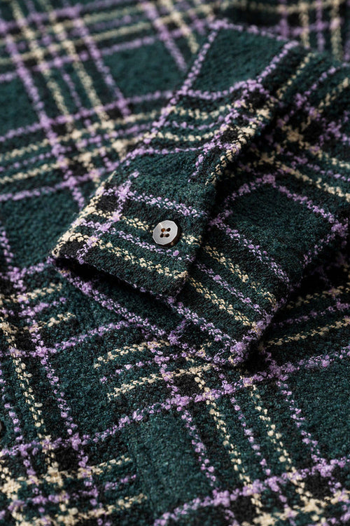 Textured Plaid Shirt Jacket - Green