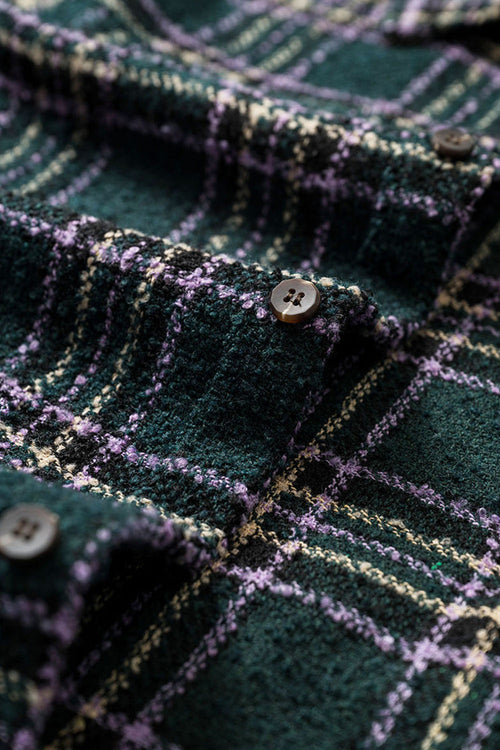 Textured Plaid Shirt Jacket - Green