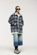 Textured Plaid Shirt Jacket - Black