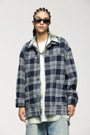 Textured Plaid Shirt Jacket - Black