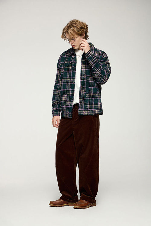 Textured Plaid Shirt Jacket - Green