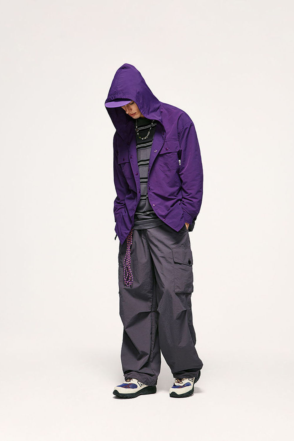Fine Checkered Water-Resistant Utility Hooded Shirt Jacket