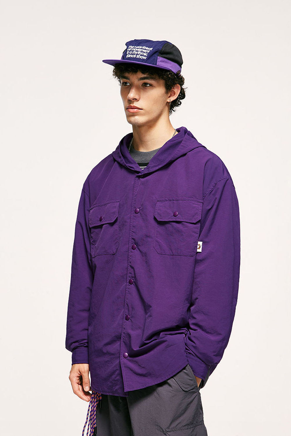 Fine Checkered Water-Resistant Utility Hooded Shirt Jacket