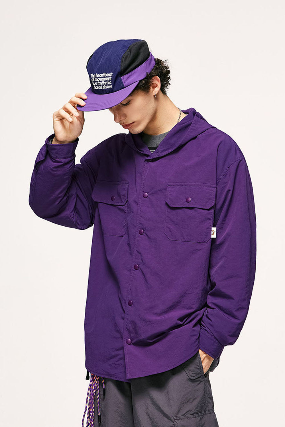 Fine Checkered Water-Resistant Utility Hooded Shirt Jacket