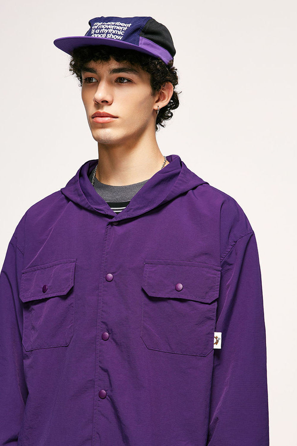 Fine Checkered Water-Resistant Utility Hooded Shirt Jacket