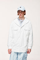 Water-Repellent Check Hooded Shirt Jacket - Teeth White