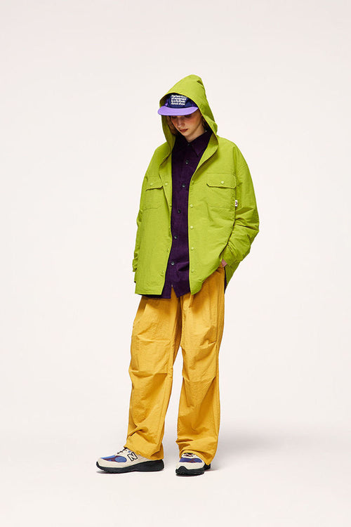 Water-Repellent Check Hooded Shirt Jacket - Green
