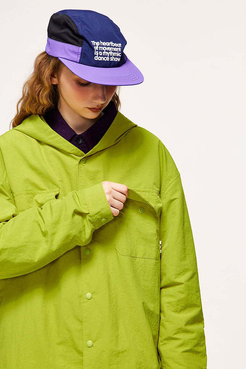 Water-Repellent Hooded Snap-Front Nylon Shirt Jacket in Green - product detail close-up