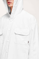Water-Repellent Hooded Snap-Front Nylon Shirt Jacket in Teeth White - product detail close-up
