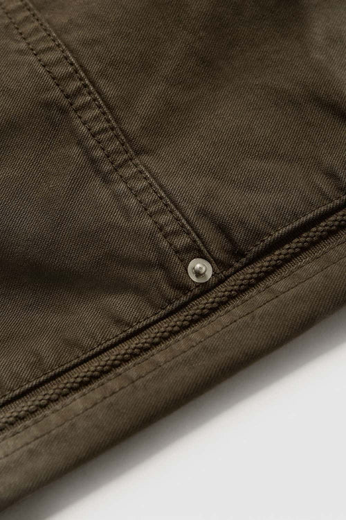Washed Cotton Wide-Leg Carpenter Pants in Khaki Green - fabric texture close-up