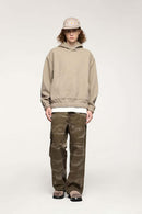 Washed Cotton Wide-Leg Carpenter Pants in Khaki Green - full-length front modeled view