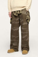 Washed Cotton Wide-Leg Carpenter Pants in Khaki Green - waistband detail