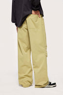 Stretch-Twill Drawstring Parachute Pants with Knee Darts in Khaki - back product view