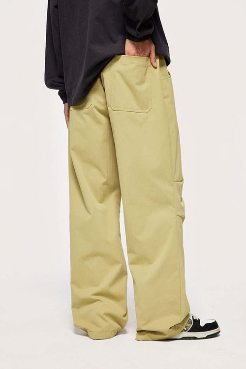 Stretch-Twill Drawstring Parachute Pants with Knee Darts in Khaki - back product view