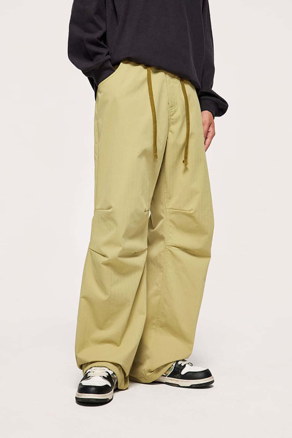 Stretch-Twill Drawstring Parachute Pants with Knee Darts in Khaki - front product view