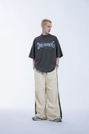 Striped Drawstring Parachute Pants - Apricot