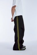 Striped Drawstring Parachute Pants - Black