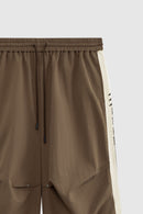 Striped Drawstring Parachute Pants - Brown