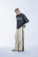 Striped Drawstring Parachute Pants - Apricot