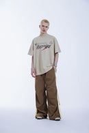 Striped Drawstring Parachute Pants - Brown