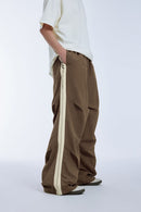 Striped Drawstring Parachute Pants - Brown