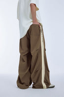 Striped Drawstring Parachute Pants - Brown