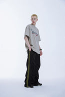 Striped Drawstring Parachute Pants - Black