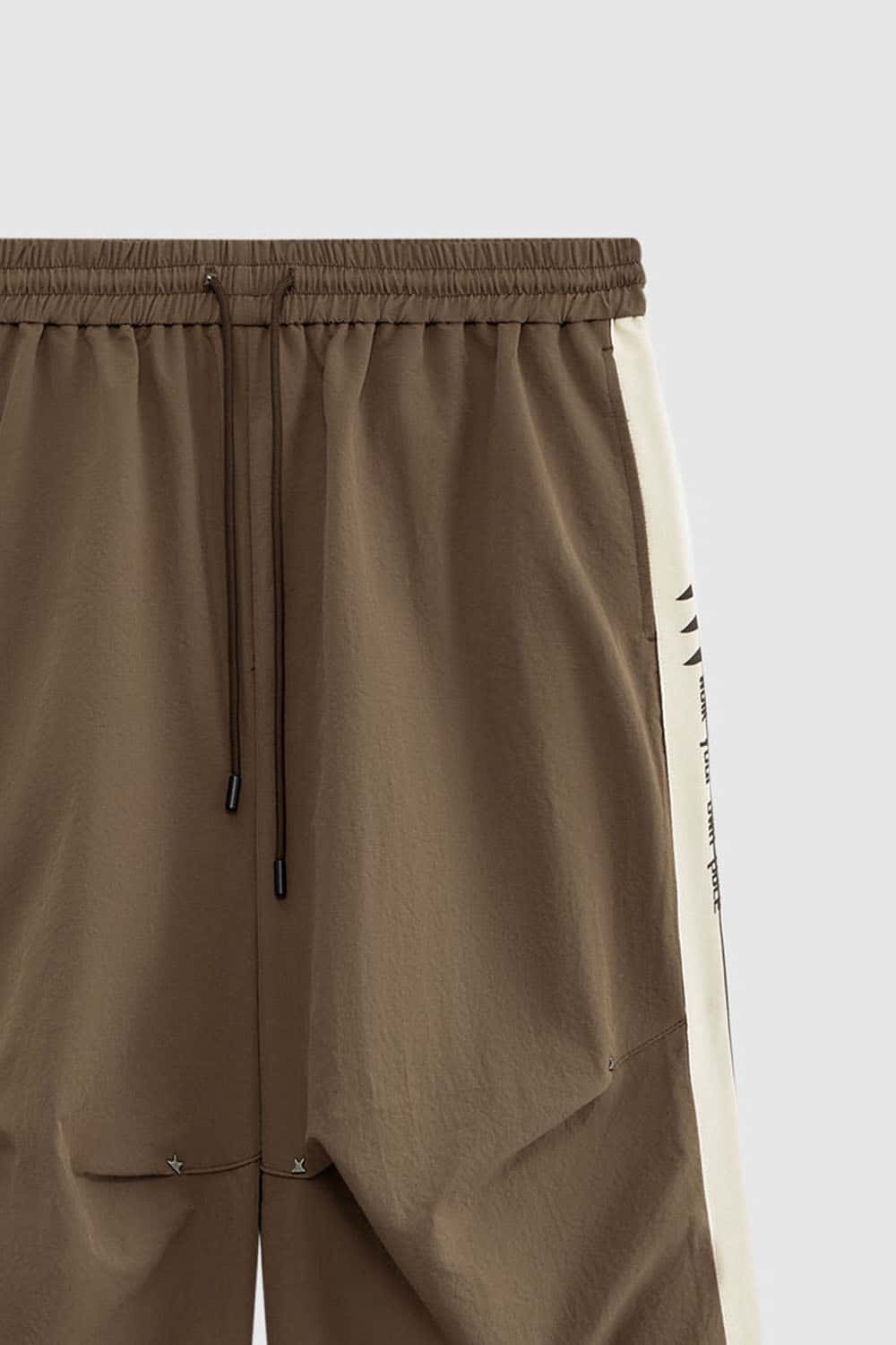 Striped Drawstring Loose Parachute Pants in Brown - waistband detail