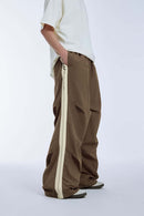 Striped Drawstring Loose Parachute Pants in Brown - product detail close-up