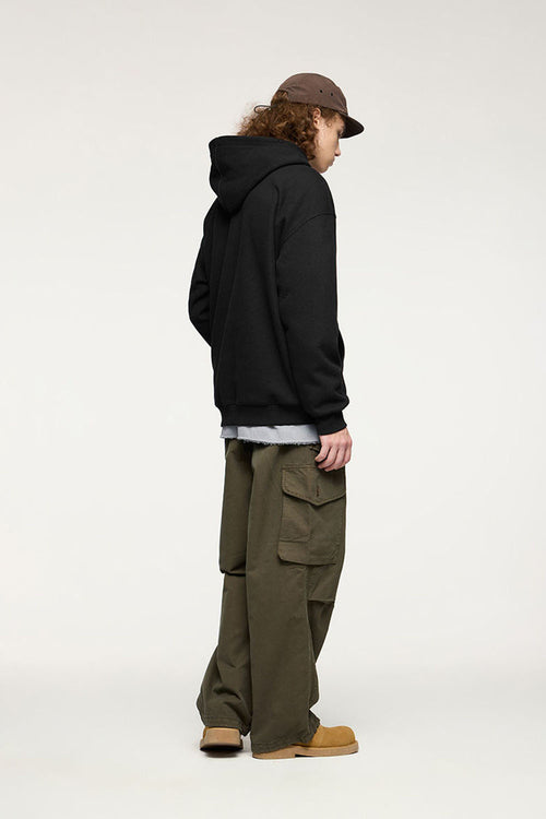 Heritage Frog-Button Brushed Hoodie - Black