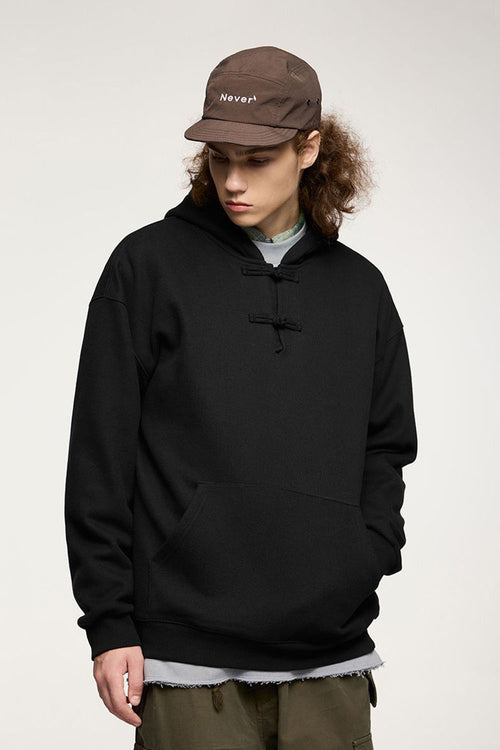 Heritage Frog-Button Brushed Hoodie - Black