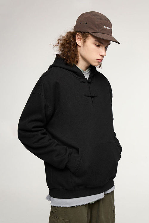 Heritage Frog-Button Brushed Hoodie - Black