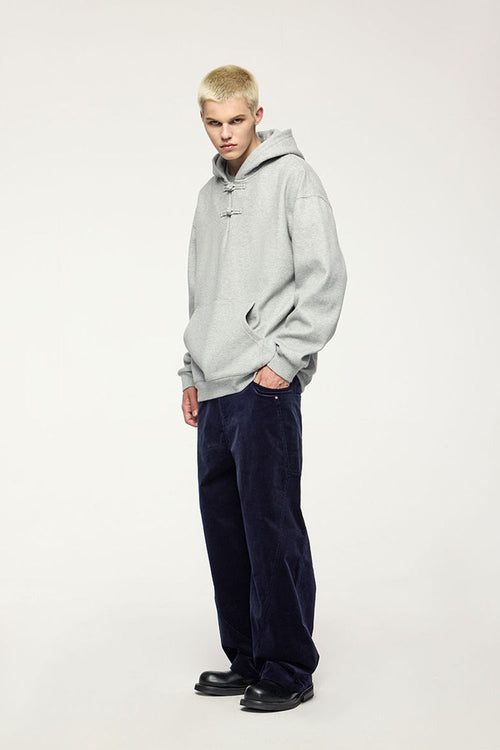 Heritage Frog-Button Brushed Hoodie - Flower Gray